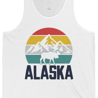 Retro Alaska Moose Silhouette Shirt Tank Top – White – Alaska Cruise Shirts Close Up