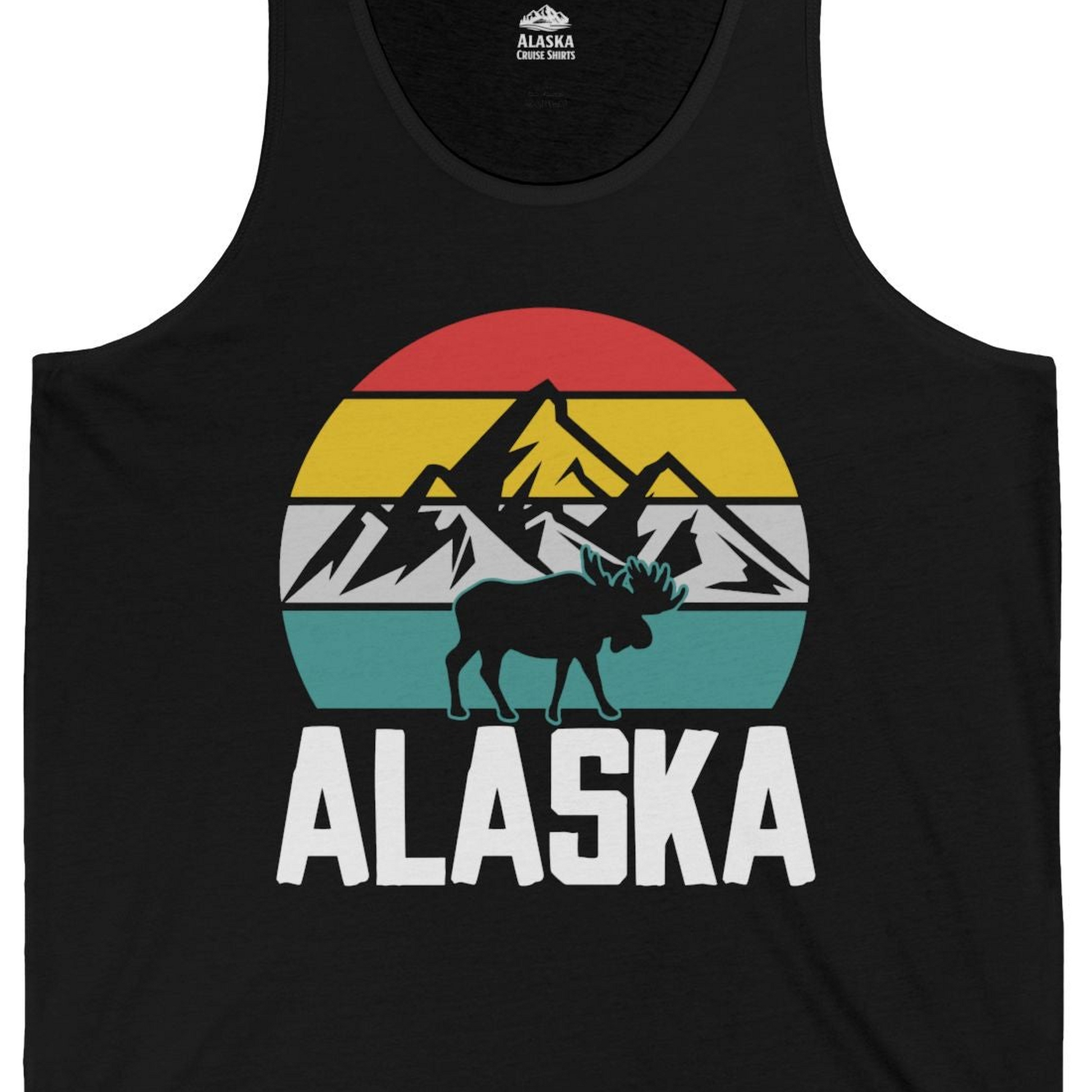 Retro Alaska Moose Silhouette Shirt Tank Top – Black – Alaska Cruise Shirts Close Up