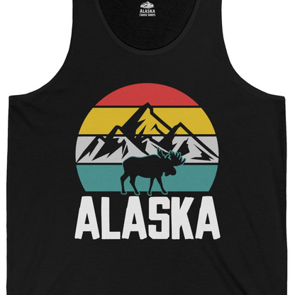 Retro Alaska Moose Silhouette Shirt Tank Top – Black – Alaska Cruise Shirts Close Up