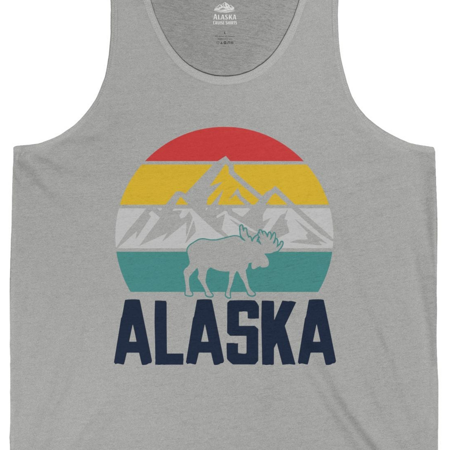 Retro Alaska Moose Silhouette Shirt Tank Top – Athletic Heather – Alaska Cruise Shirts Close Up