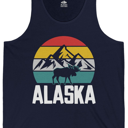 Retro Alaska Moose Silhouette Shirt Tank Top – Navy – Alaska Cruise Shirts Close Up