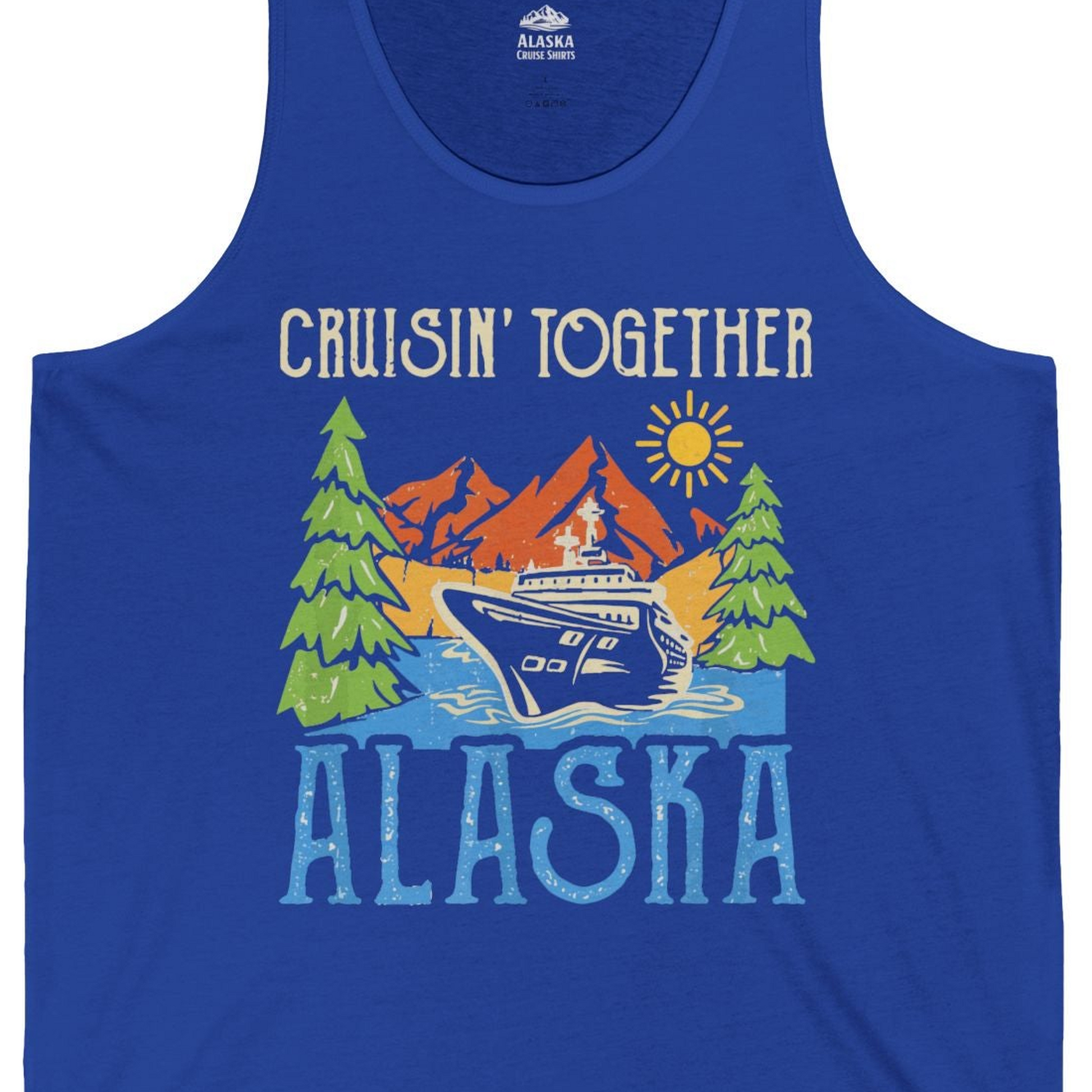 Alaska Cruise Adventure Nature Landscape Retro Family Shirt — Tank Top Tank Top – True Royal – Alaska Cruise Shirts Close Up