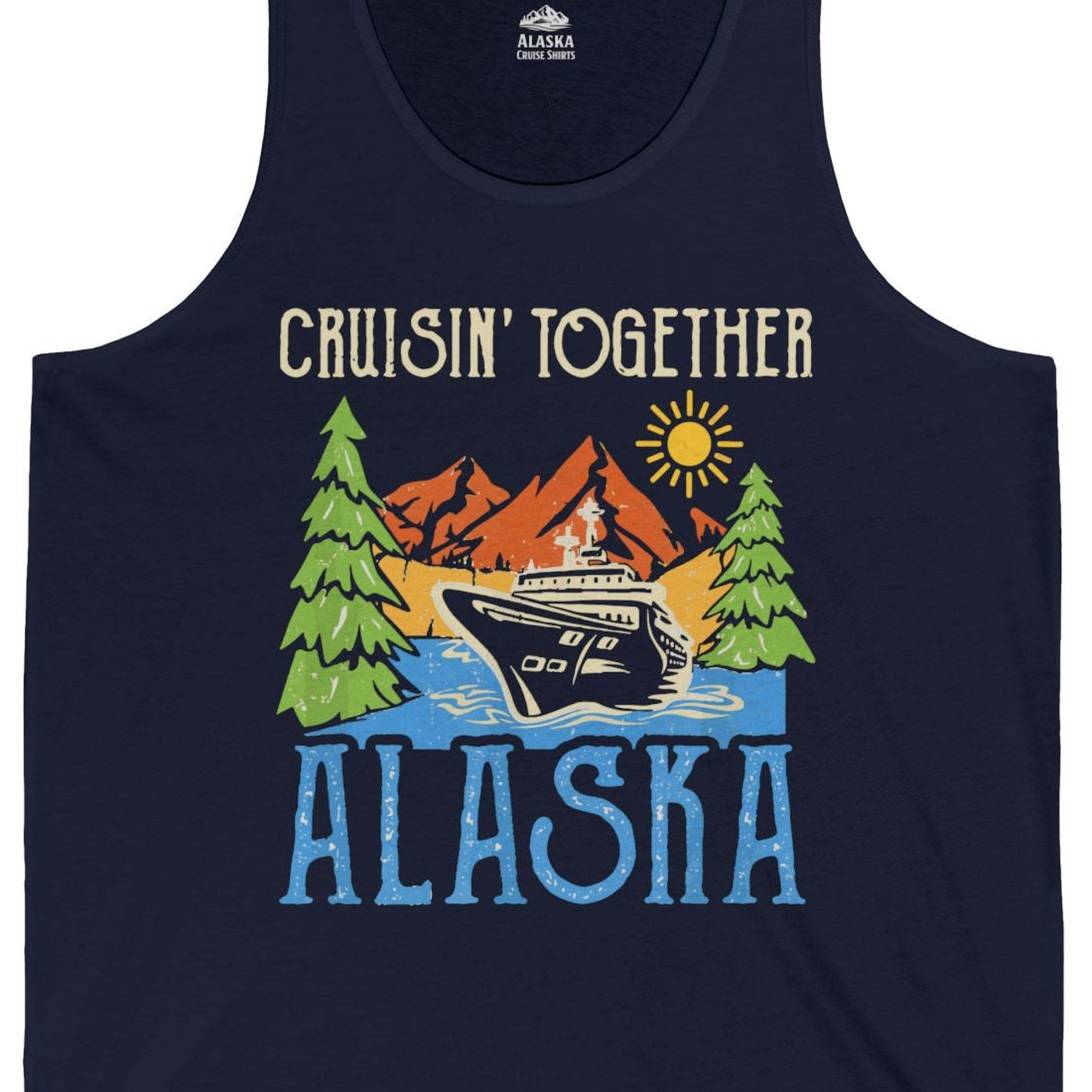 Alaska Cruise Adventure Nature Landscape Retro Family Shirt — Tank Top Tank Top – Navy – Alaska Cruise Shirts Close Up