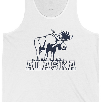 Alaska Moose Silhouette Shirt Tank Top – White – Alaska Cruise Shirts Close Up