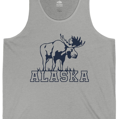Alaska Moose Silhouette Shirt Tank Top – Athletic Heather – Alaska Cruise Shirts Close Up