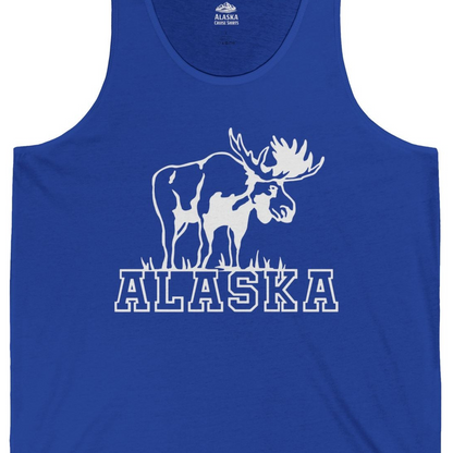 Alaska Moose Silhouette Shirt Tank Top – True Royal – Alaska Cruise Shirts Close Up
