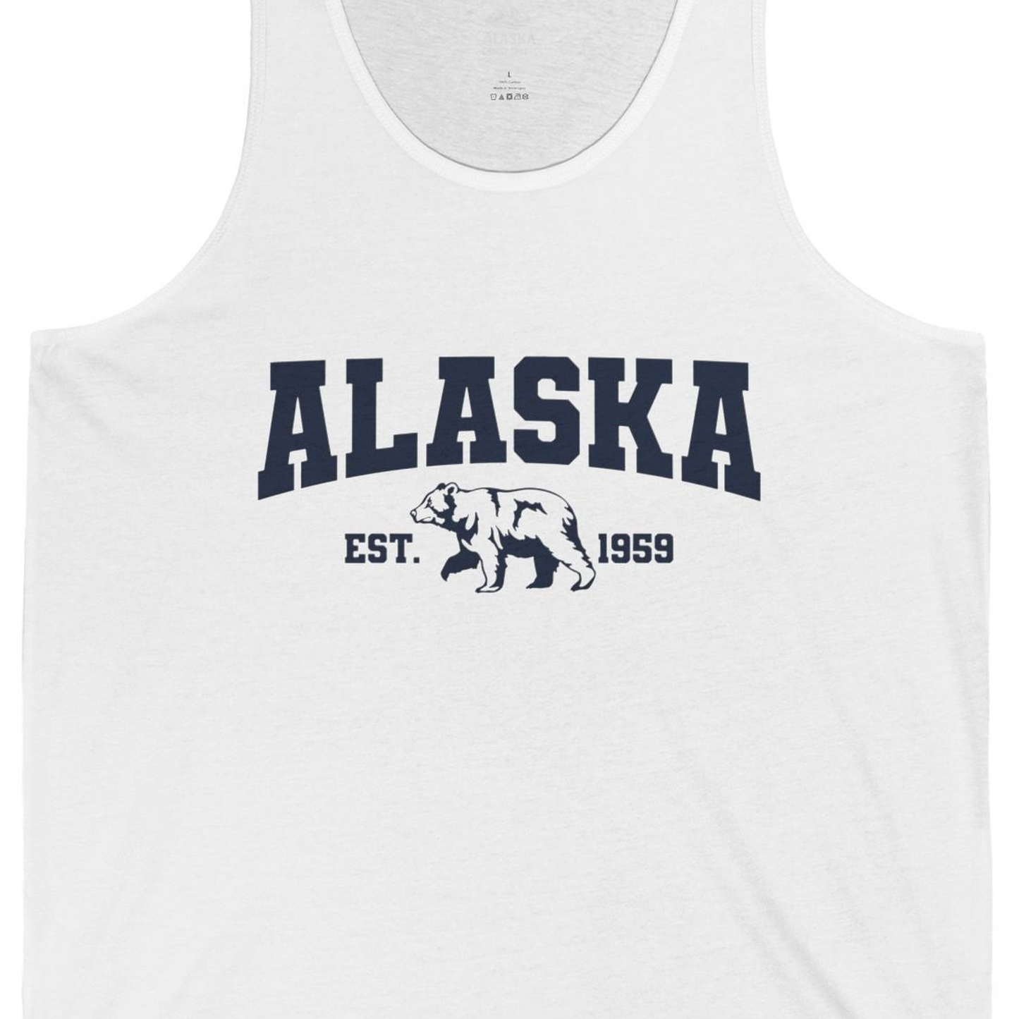 Vintage Alaska Bear Shirt Tank Top – White – Alaska Cruise Shirts Close Up