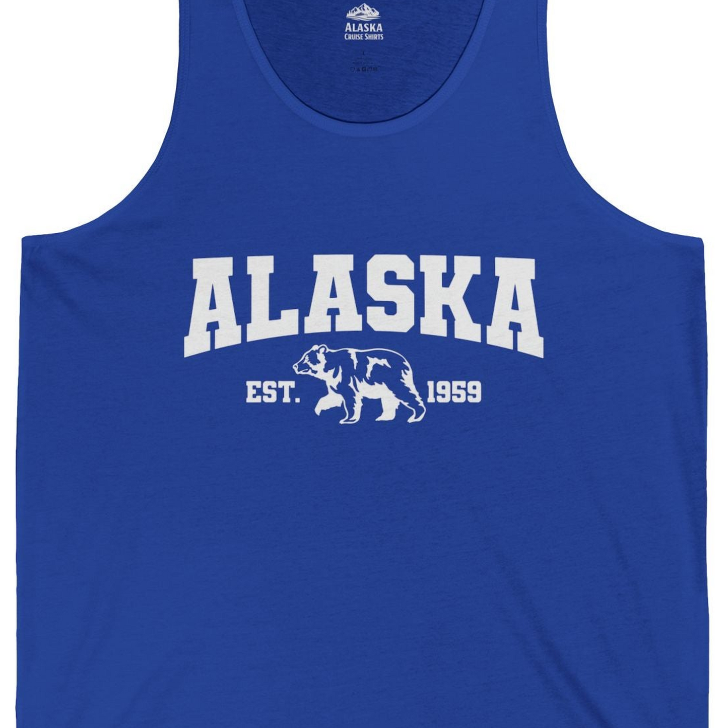 Vintage Alaska Bear Shirt Tank Top – True Royal – Alaska Cruise Shirts Close Up