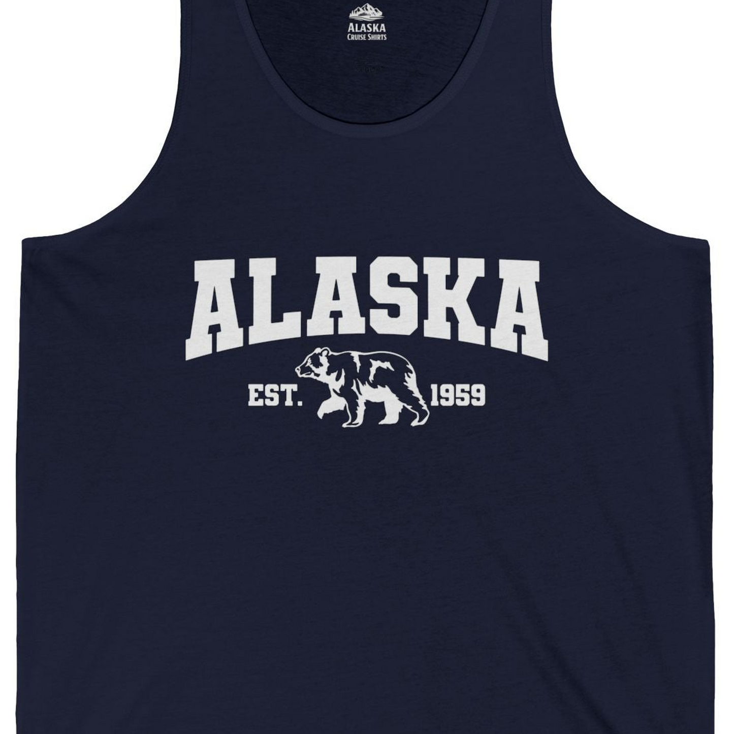 Vintage Alaska Bear Shirt Tank Top – Navy – Alaska Cruise Shirts Close Up