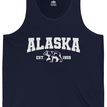 Vintage Alaska Bear Shirt Tank Top – Navy – Alaska Cruise Shirts Close Up