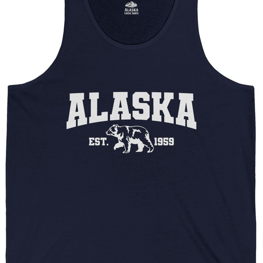 Vintage Alaska Bear Shirt Tank Top – Navy – Alaska Cruise Shirts Close Up
