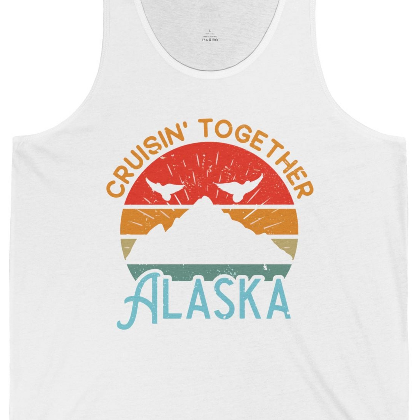 Retro Alaska Cruise Shirt Tank Top – White – Alaska Cruise Shirts Close Up