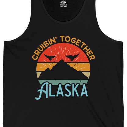 Retro Alaska Cruise Shirt Tank Top – Black – Alaska Cruise Shirts Close Up