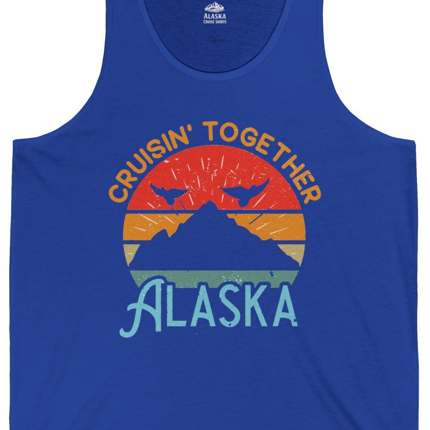 Retro Alaska Cruise Shirt Tank Top – True Royal – Alaska Cruise Shirts Close Up