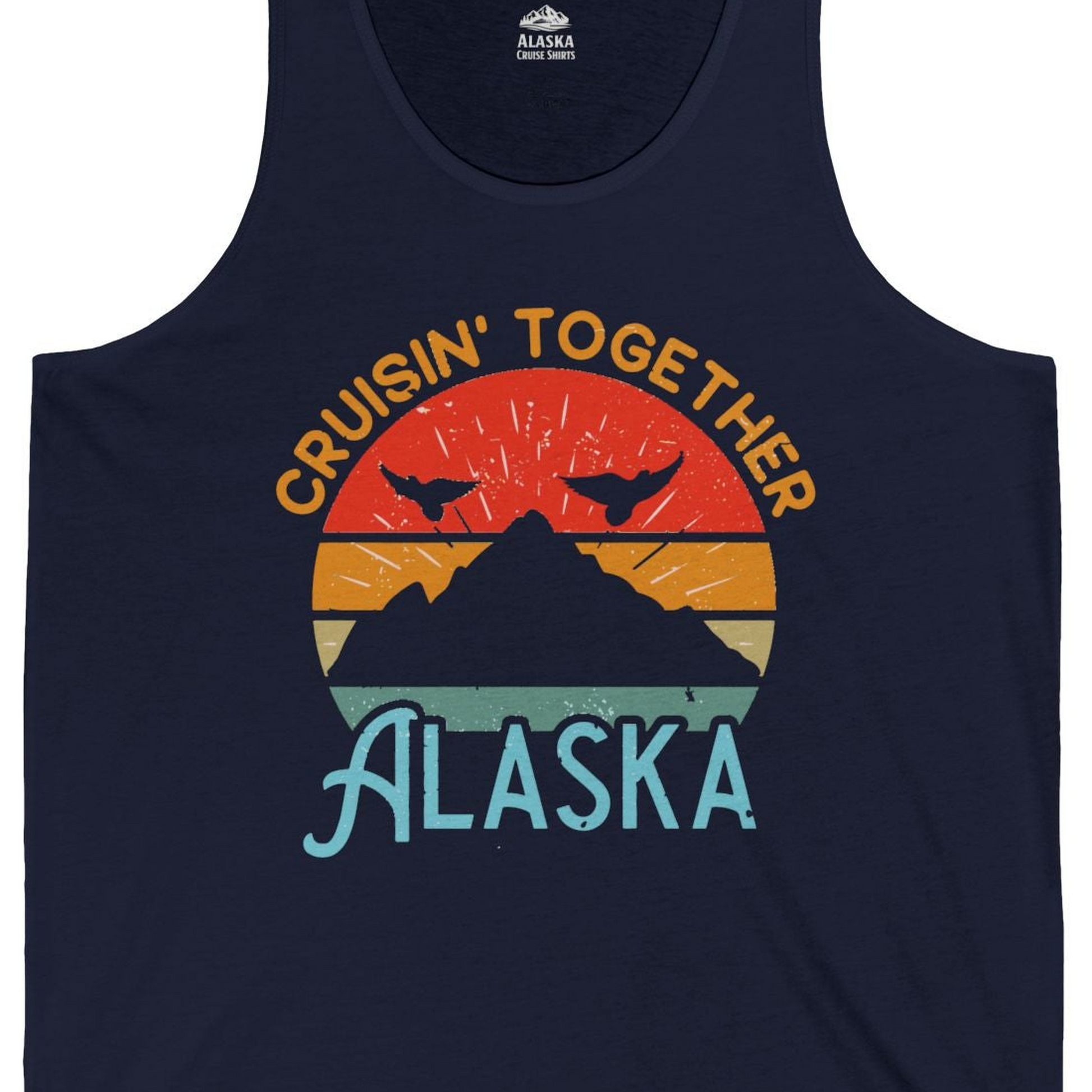 Retro Alaska Cruise Shirt Tank Top – Navy – Alaska Cruise Shirts Close Up