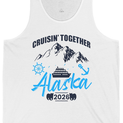 Alaska Cruise Group Adventure Shirt Tank Top – White – Alaska Cruise Shirts Close Up