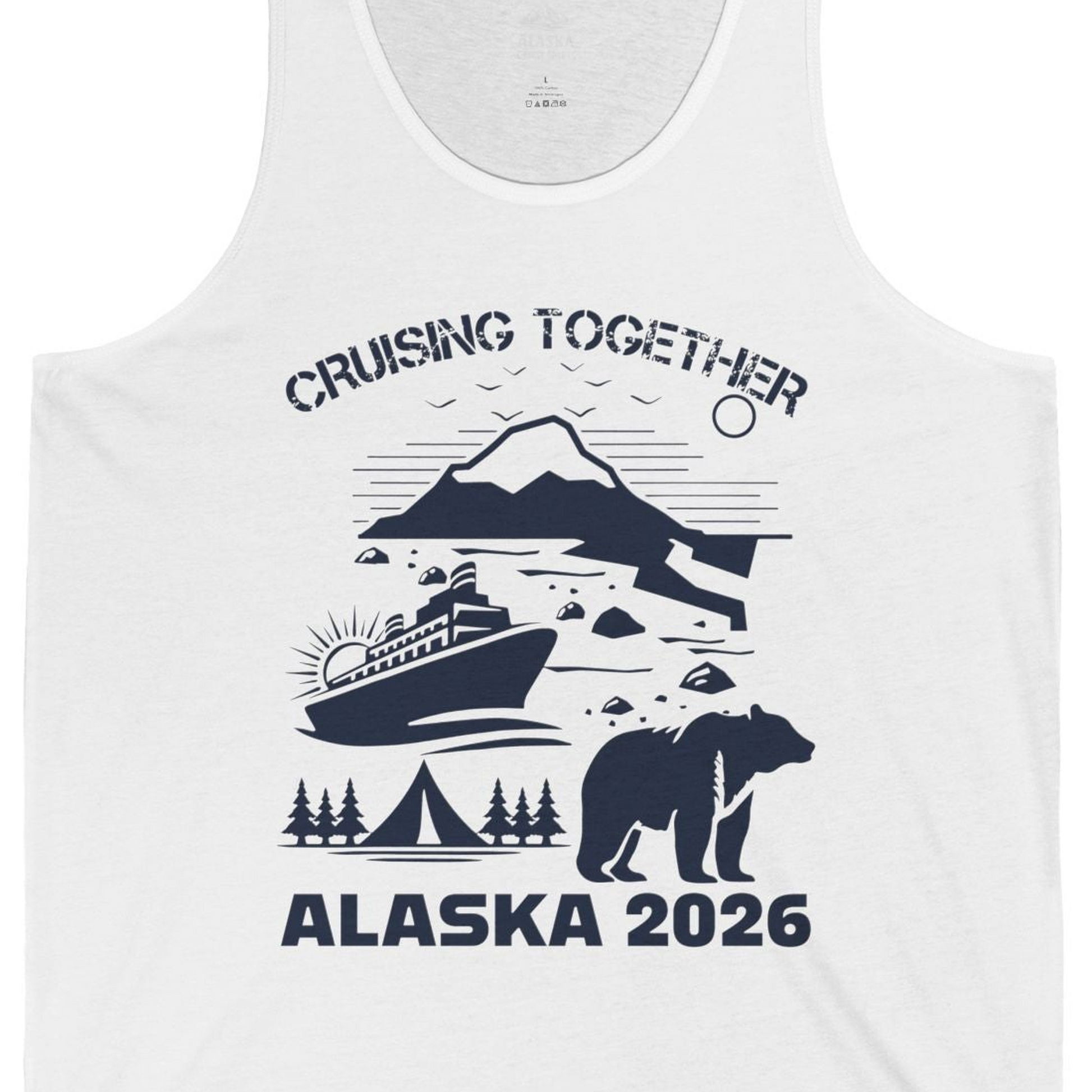 Alaska Cruise 2026 Family Adventure Bear Mountain Nature Shirt — Tank Top Tank Top – White – Alaska Cruise Shirts Close Up
