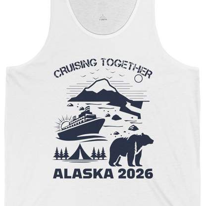 Alaska Cruise 2026 Family Adventure Bear Mountain Nature Shirt — Tank Top Tank Top – White – Alaska Cruise Shirts Close Up