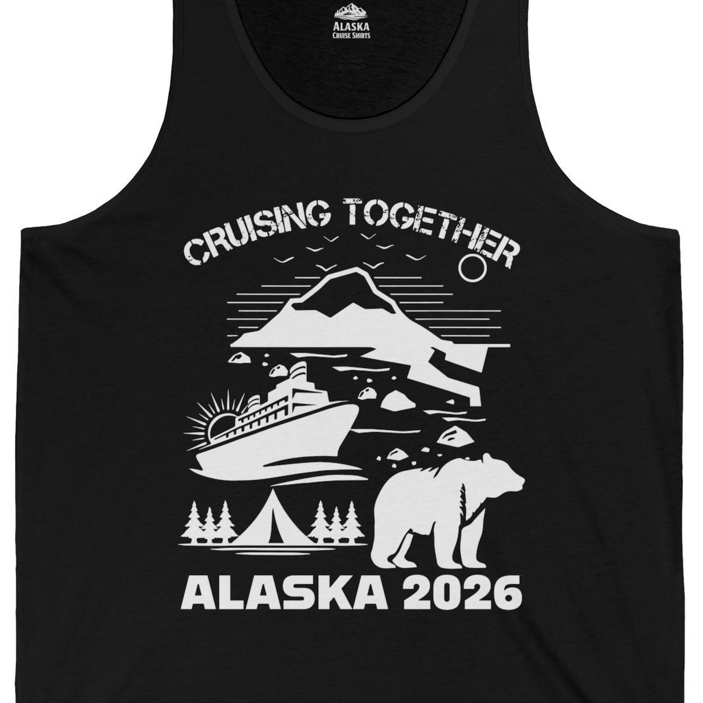 Alaska Cruise 2026 Family Adventure Bear Mountain Nature Shirt — Tank Top Tank Top – Black – Alaska Cruise Shirts Close Up