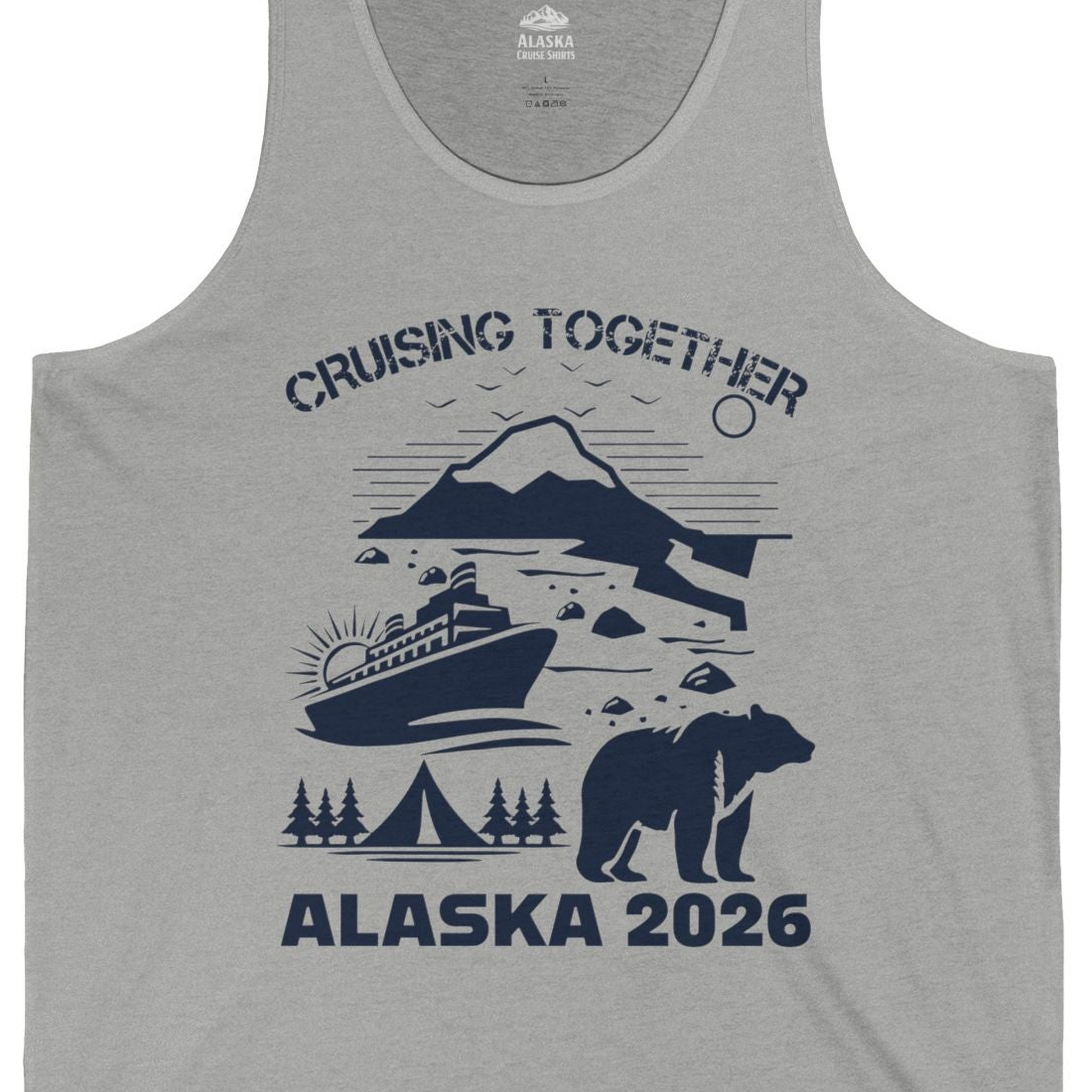 Alaska Cruise 2026 Family Adventure Bear Mountain Nature Shirt — Tank Top Tank Top – Athletic Heather – Alaska Cruise Shirts Close Up