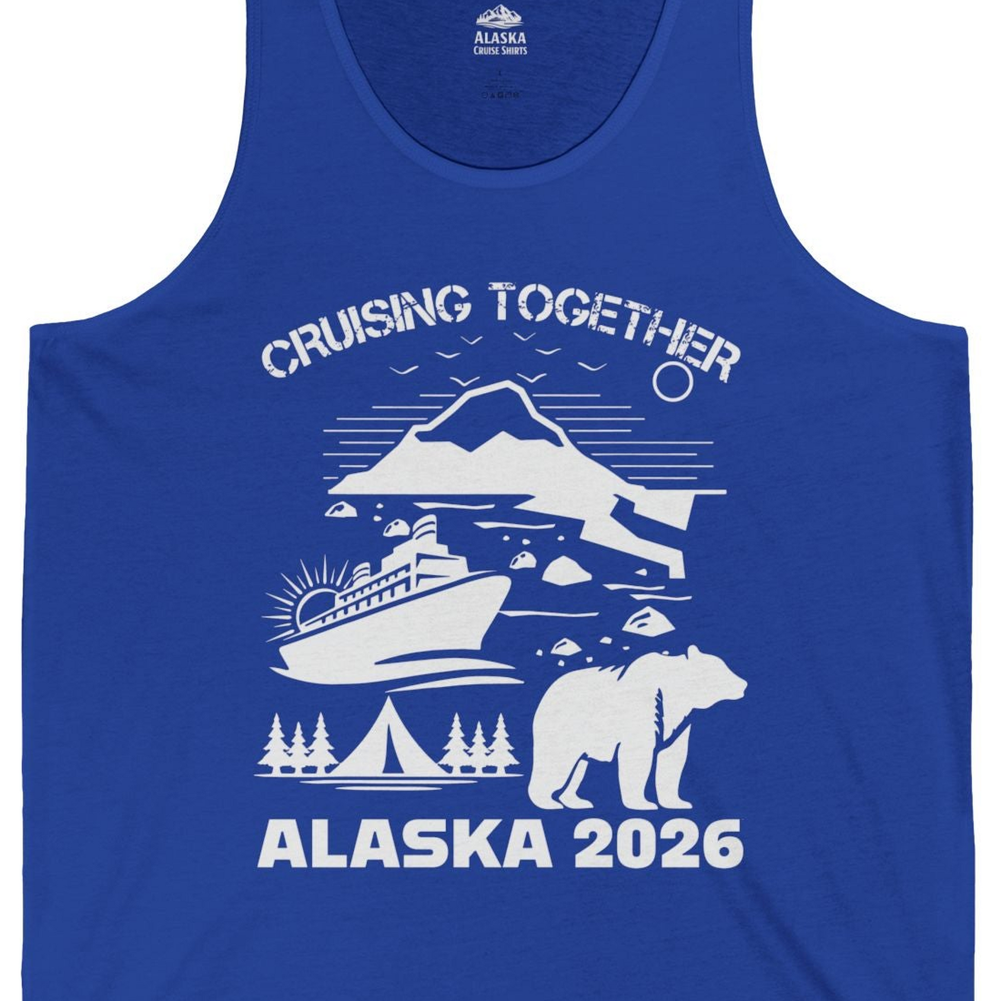Alaska Cruise 2026 Family Adventure Bear Mountain Nature Shirt — Tank Top Tank Top – True Royal – Alaska Cruise Shirts Close Up