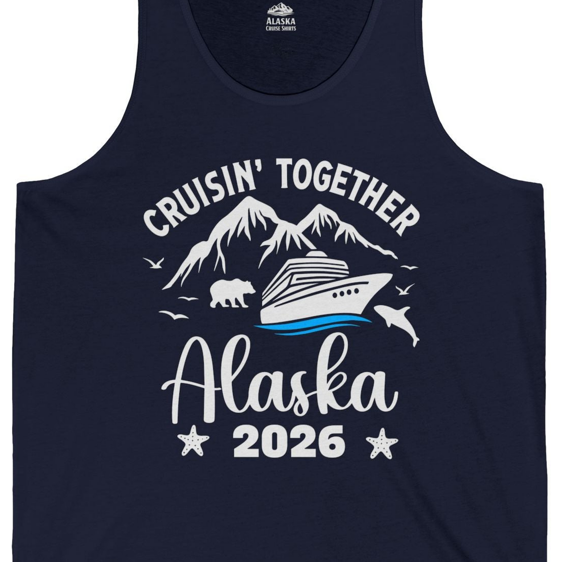 Alaska Cruise Adventure 2026 Shirt Tank Top – Navy – Alaska Cruise Shirts Close Up
