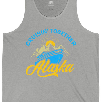 Alaska Cruise Adventure Mountains Sunrise Retro Shirt for Travelers — Tank Top Tank Top – Athletic Heather – Alaska Cruise Shirts Close Up