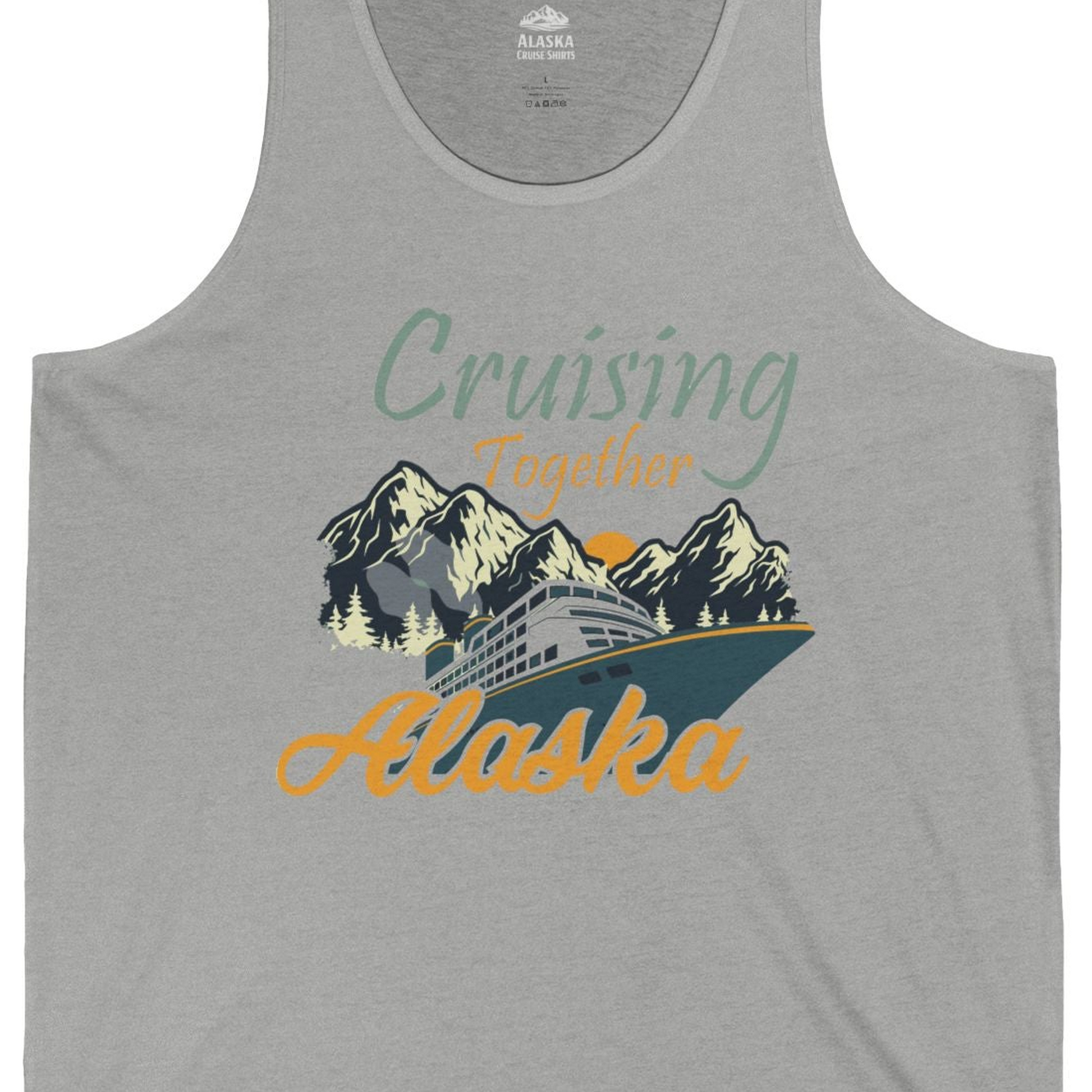 Cruising Together Alaska Mountains Family Alaska Cruise Adventure Shirt — Tank Top Tank Top – Athletic Heather – Alaska Cruise Shirts Close Up