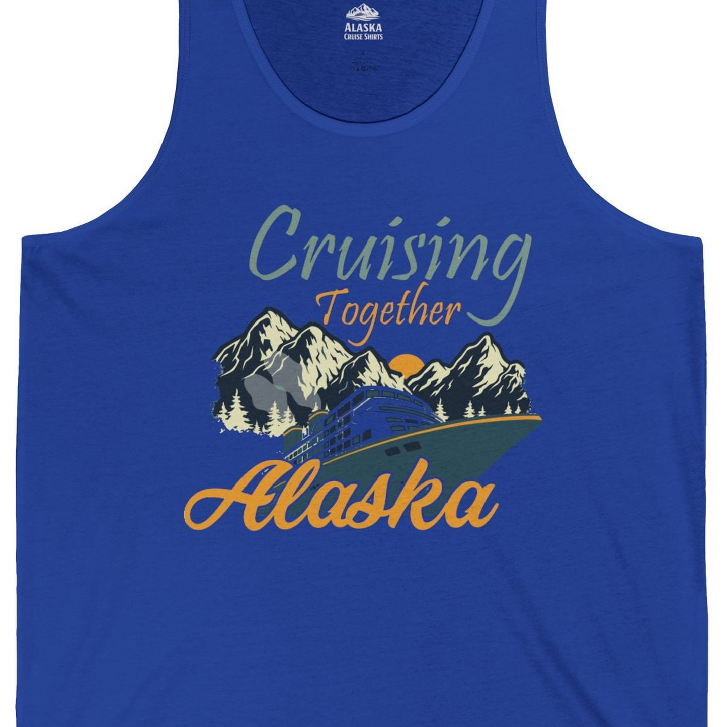 Cruising Together Alaska Mountains Family Alaska Cruise Adventure Shirt — Tank Top Tank Top – True Royal – Alaska Cruise Shirts Close Up