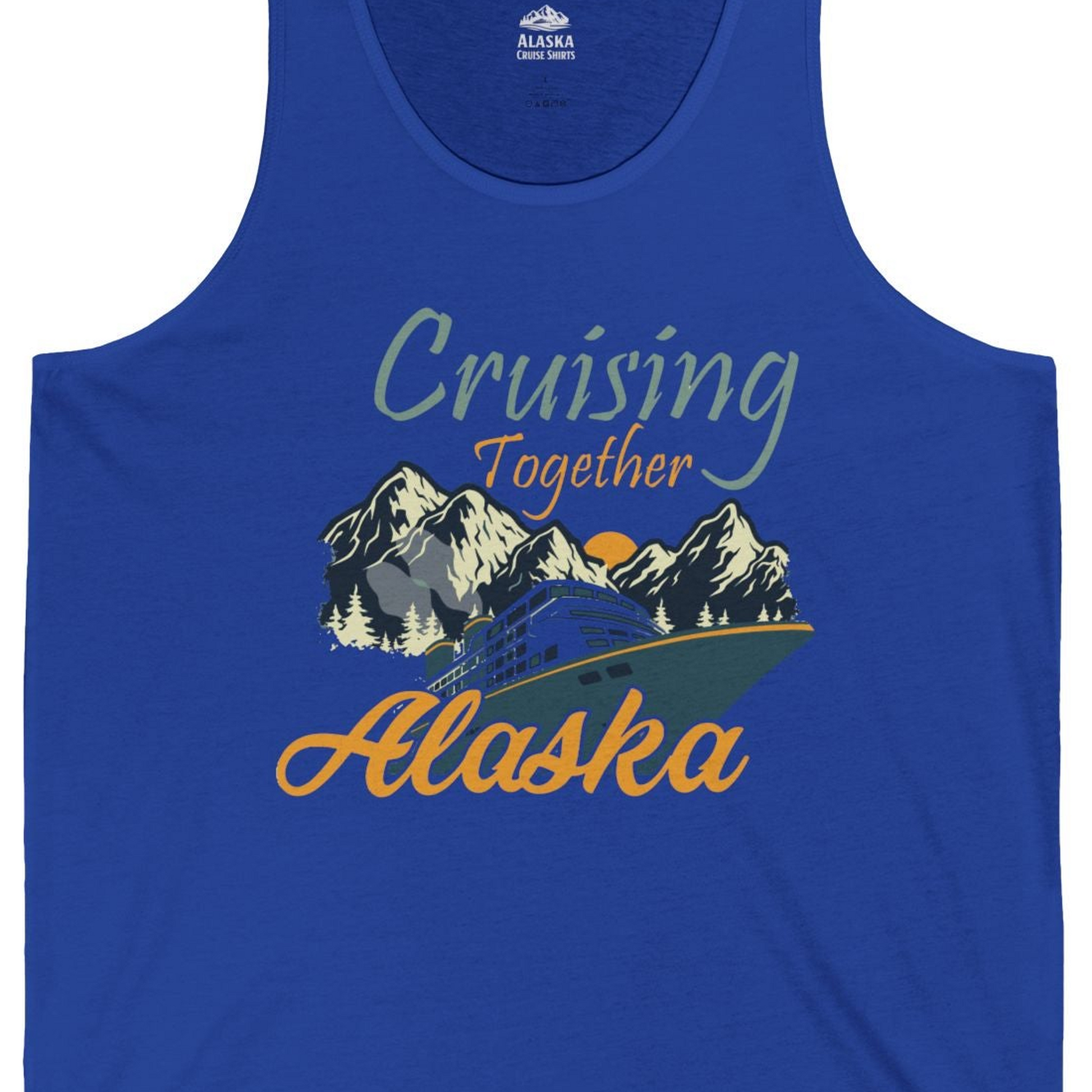 Cruising Together Alaska Mountains Family Alaska Cruise Adventure Shirt — Tank Top Tank Top – True Royal – Alaska Cruise Shirts Close Up