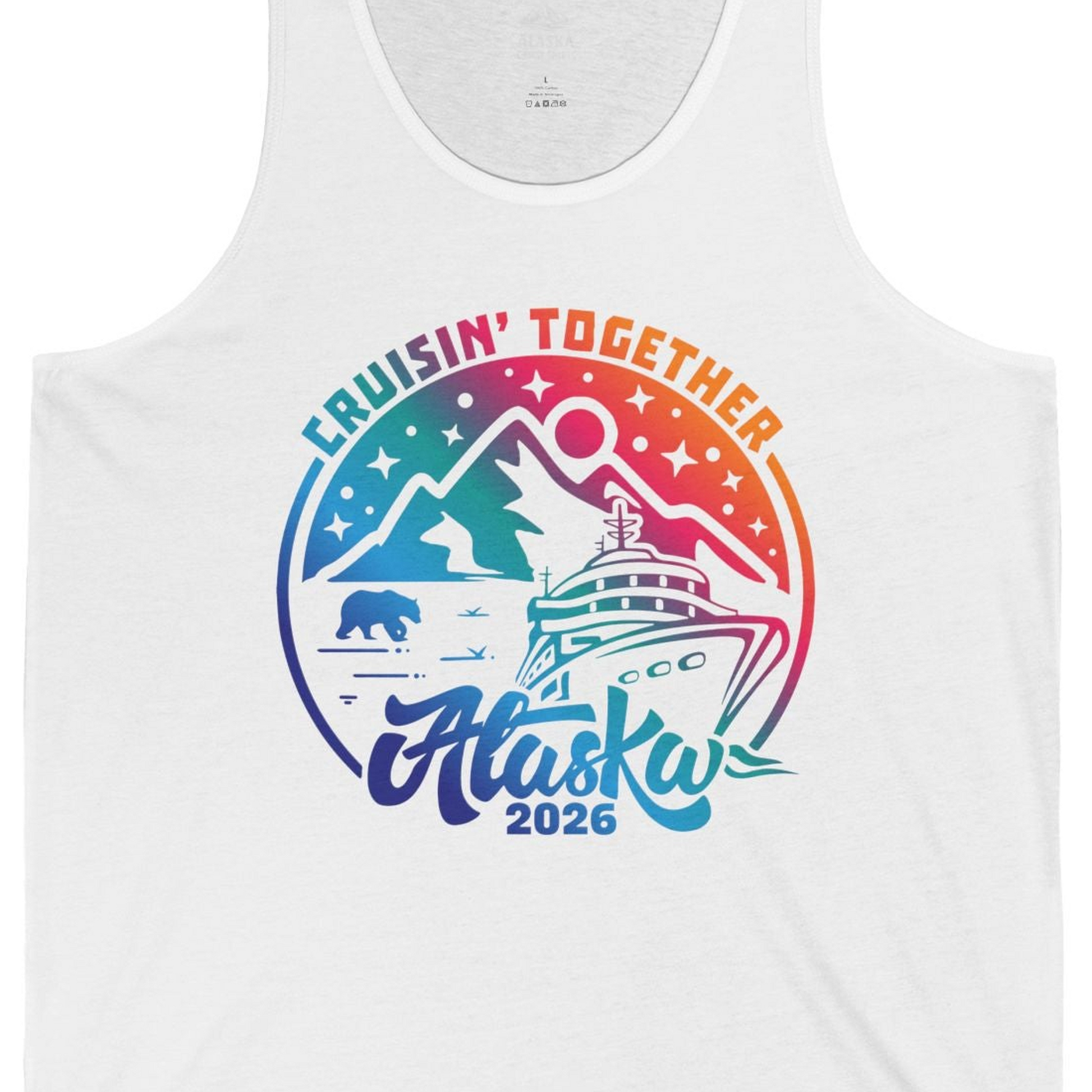 Alaska Cruise Adventure Mountains Wildlife Retro Family Group Shirt 2026 — Tank Top Tank Top – White – Alaska Cruise Shirts Close Up