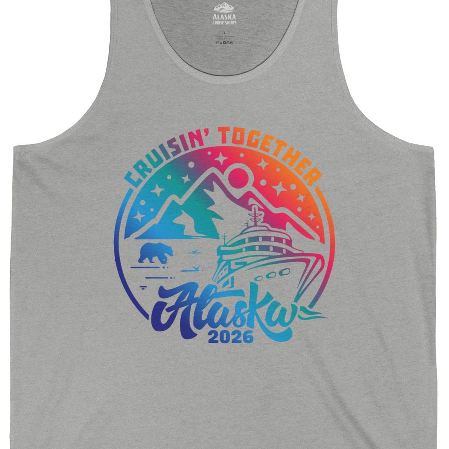Alaska Cruise Adventure Mountains Wildlife Retro Family Group Shirt 2026 — Tank Top Tank Top – Athletic Heather – Alaska Cruise Shirts Close Up