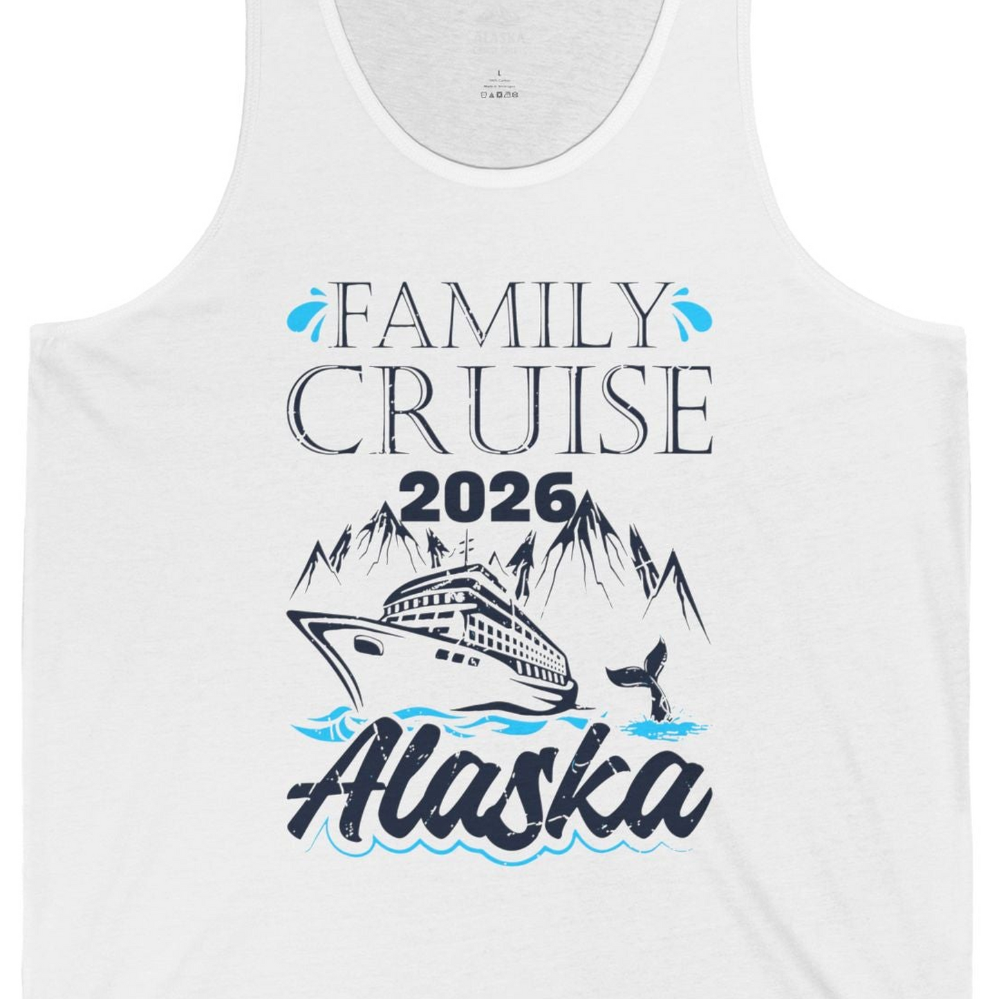 Alaska Family Cruise Shirt Tank Top – White – Alaska Cruise Shirts Close Up