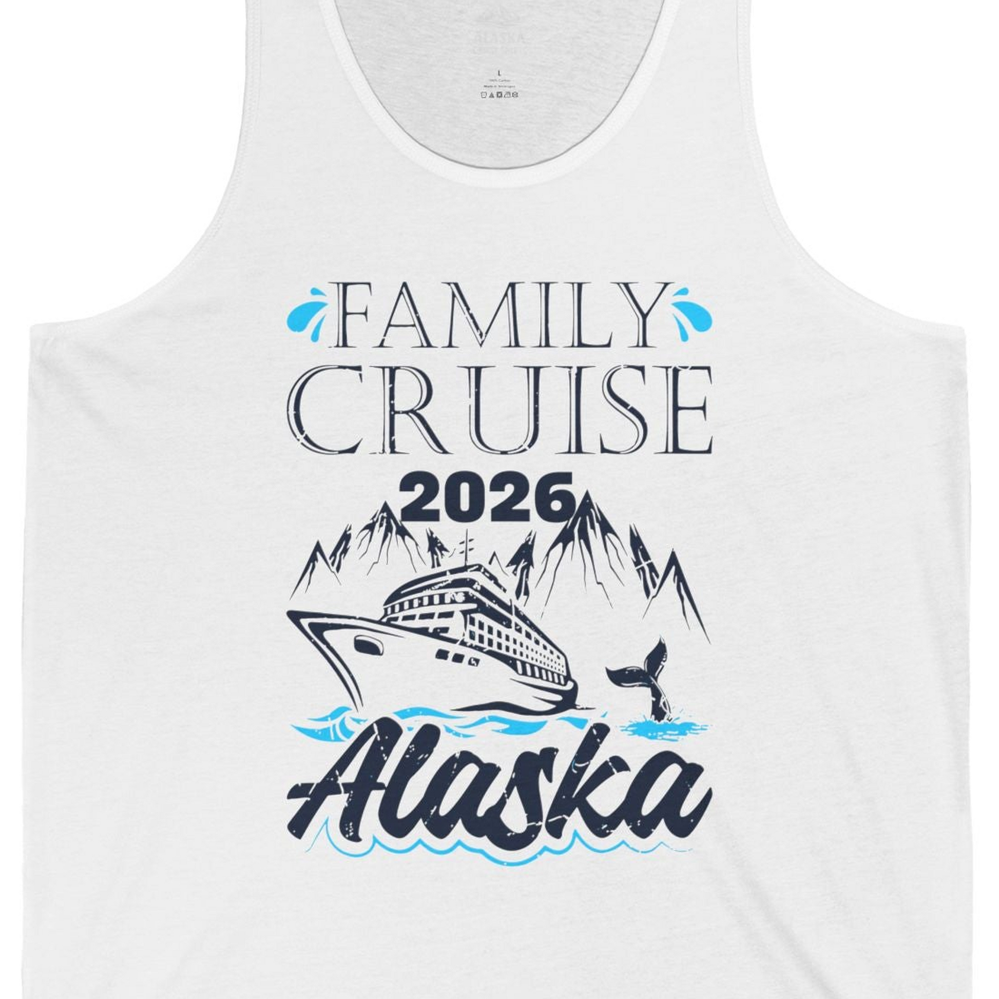 Alaska Family Cruise Shirt Tank Top – White – Alaska Cruise Shirts Close Up
