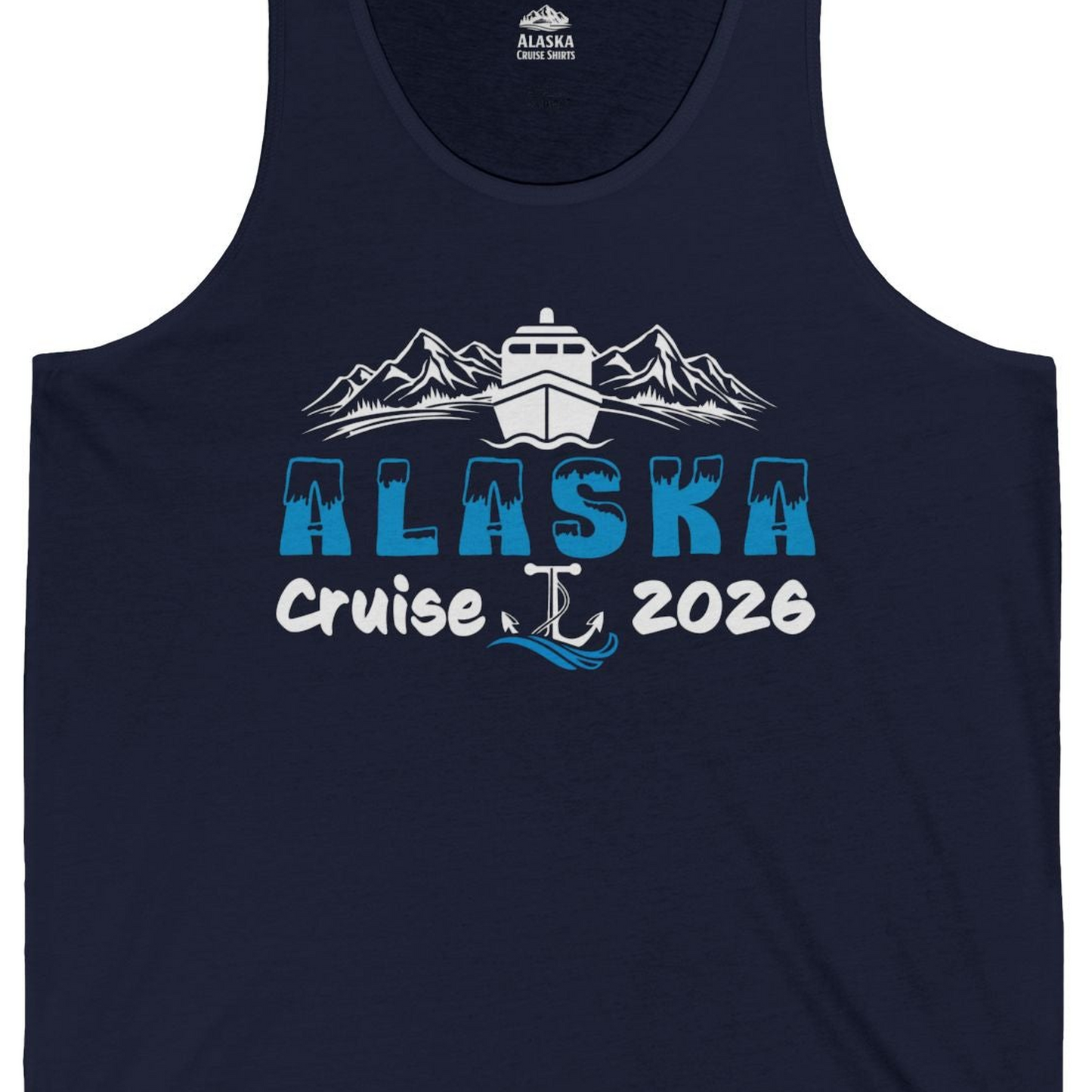 Alaska Cruise 2026 Shirt Tank Top – Navy – Alaska Cruise Shirts Close Up
