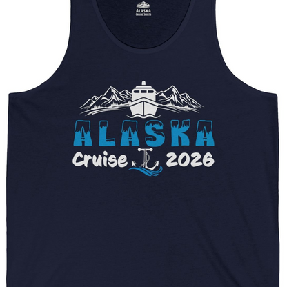 Alaska Cruise 2026 Shirt Tank Top – Navy – Alaska Cruise Shirts Close Up