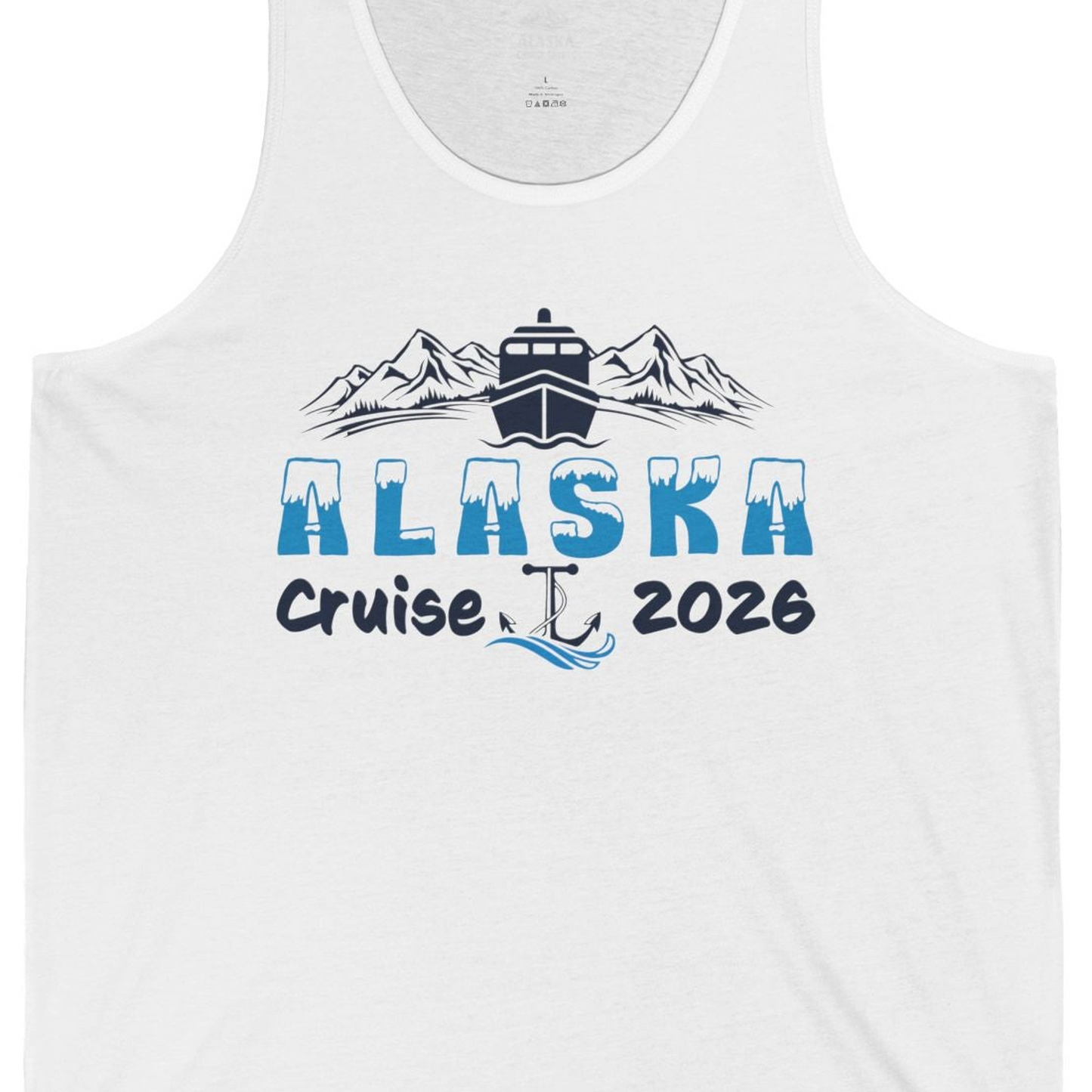 Alaska Cruise 2026 Shirt Tank Top – White – Alaska Cruise Shirts Close Up