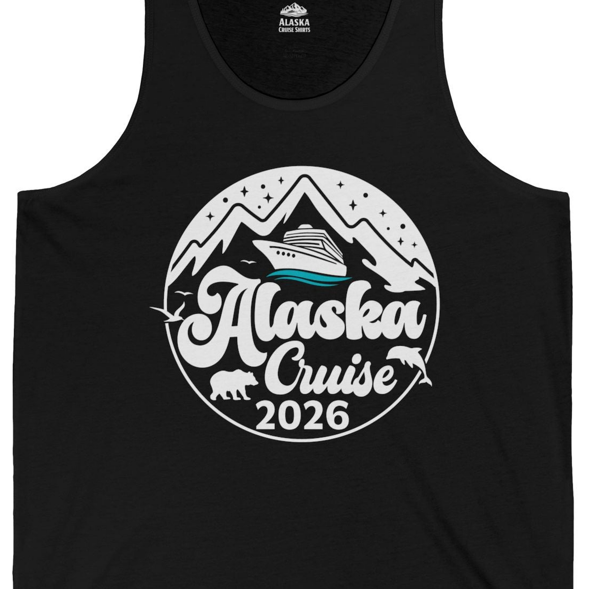 Alaska Cruise 2026 Shirt Tank Top – Black – Alaska Cruise Shirts Close Up