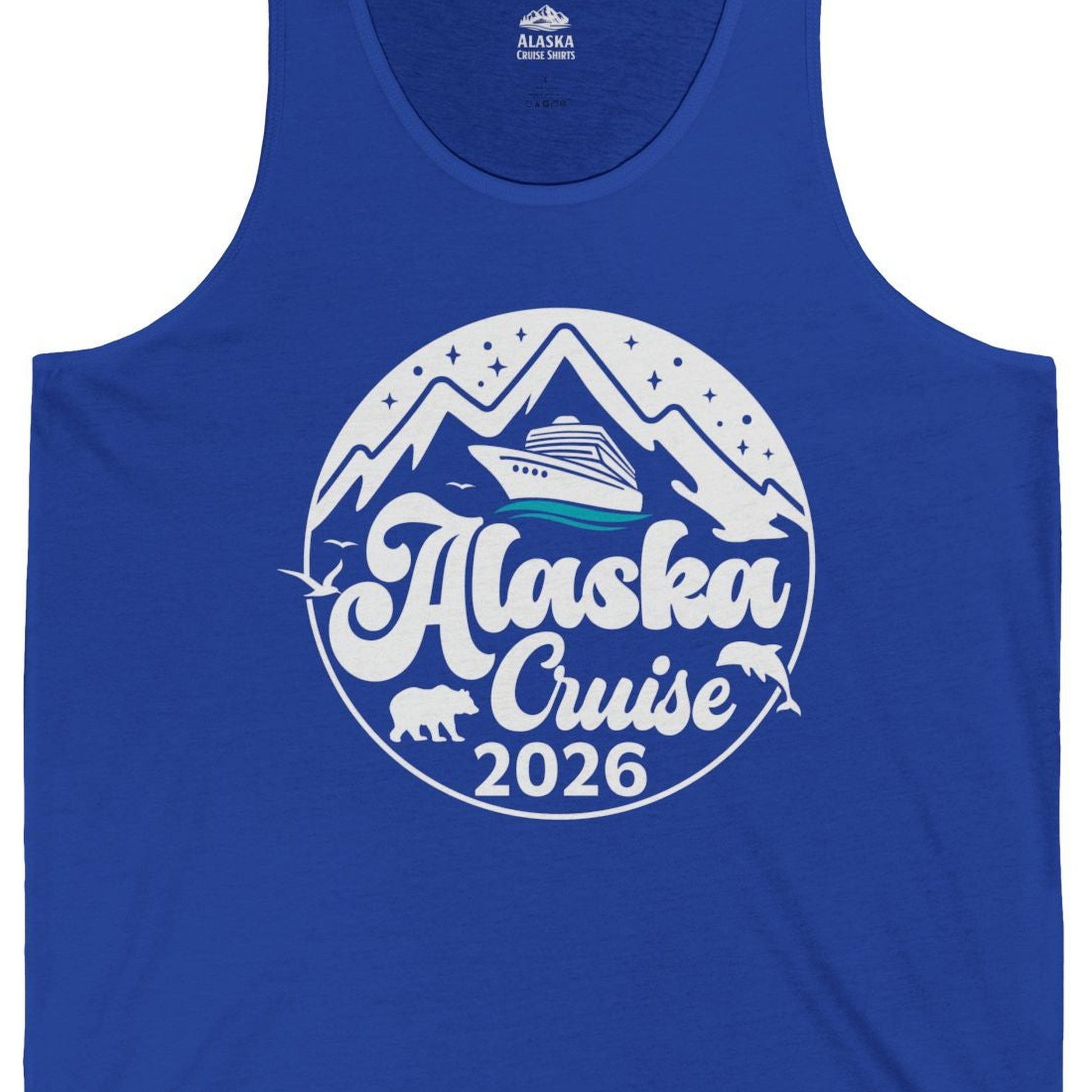 Alaska Cruise 2026 Shirt Tank Top – True Royal – Alaska Cruise Shirts Close Up
