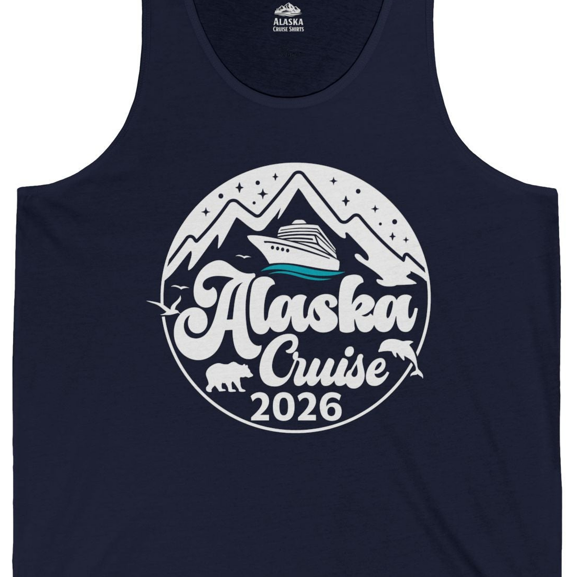 Alaska Cruise 2026 Shirt Tank Top – Navy – Alaska Cruise Shirts Close Up