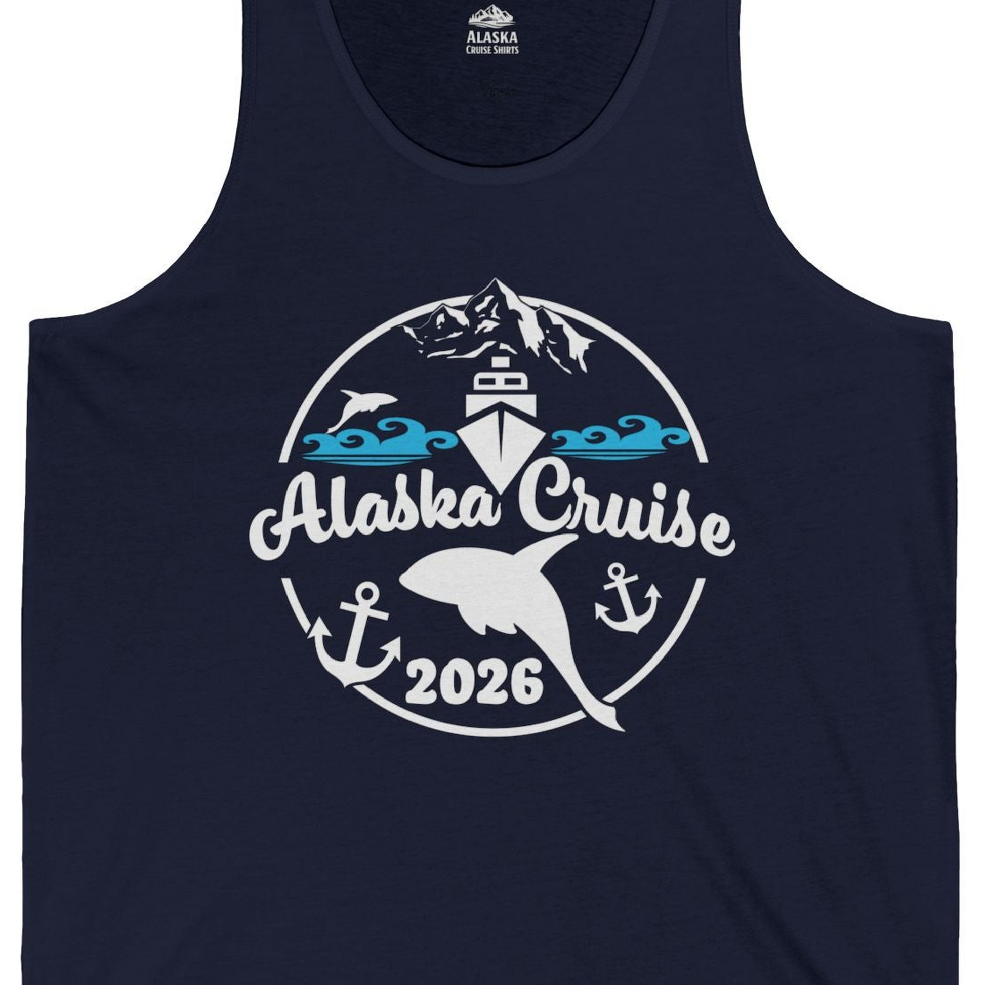Alaska Cruise 2026 Shirt Tank Top – Navy – Alaska Cruise Shirts Close Up