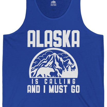 Alaska Is Calling Shirt Tank Top – True Royal – Alaska Cruise Shirts Close Up