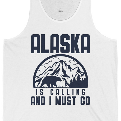 Alaska Is Calling Shirt Tank Top – White – Alaska Cruise Shirts Close Up
