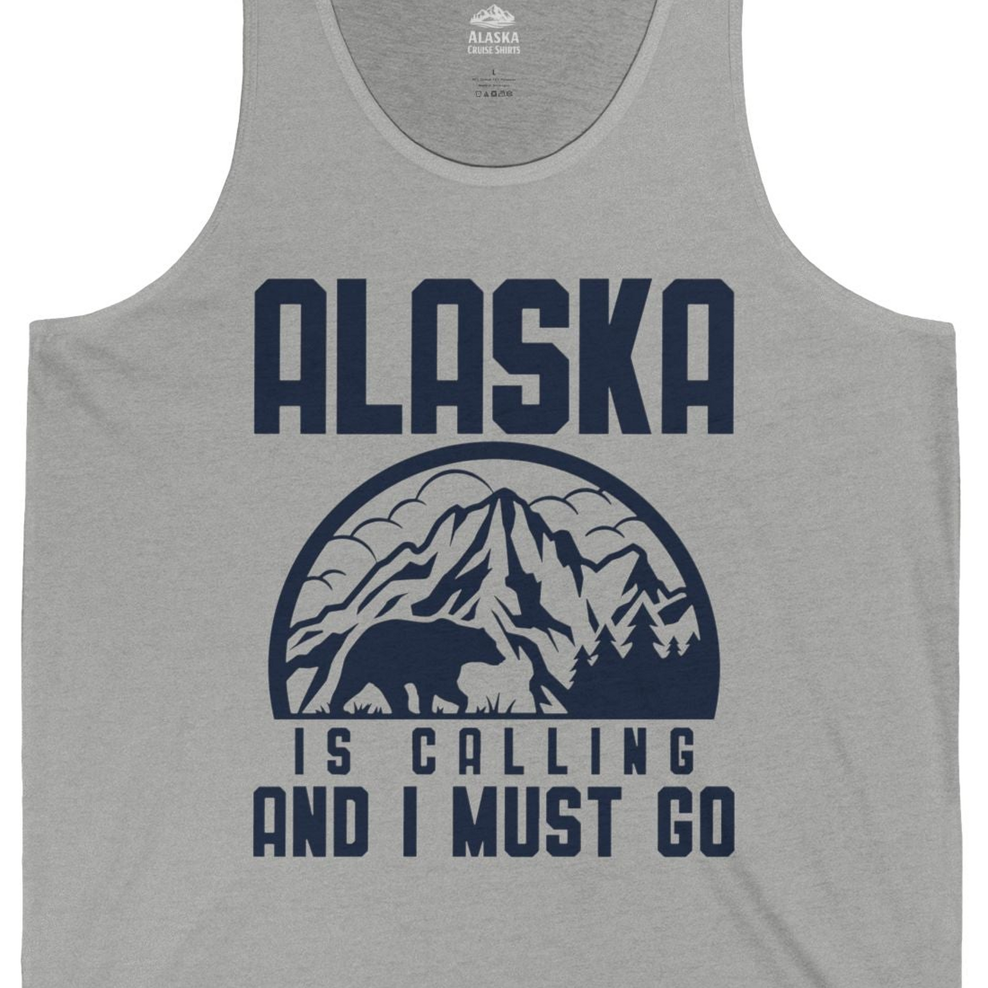 Alaska Is Calling Shirt Tank Top – Athletic Heather – Alaska Cruise Shirts Close Up