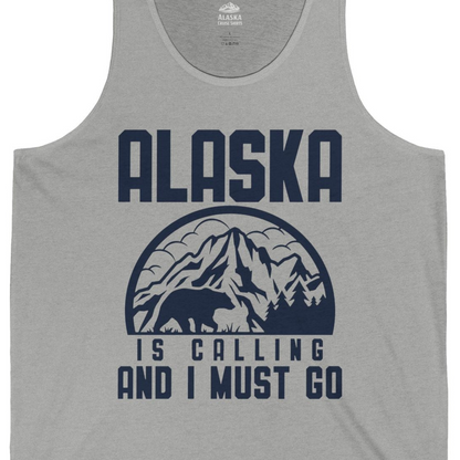 Alaska Is Calling Shirt Tank Top – Athletic Heather – Alaska Cruise Shirts Close Up