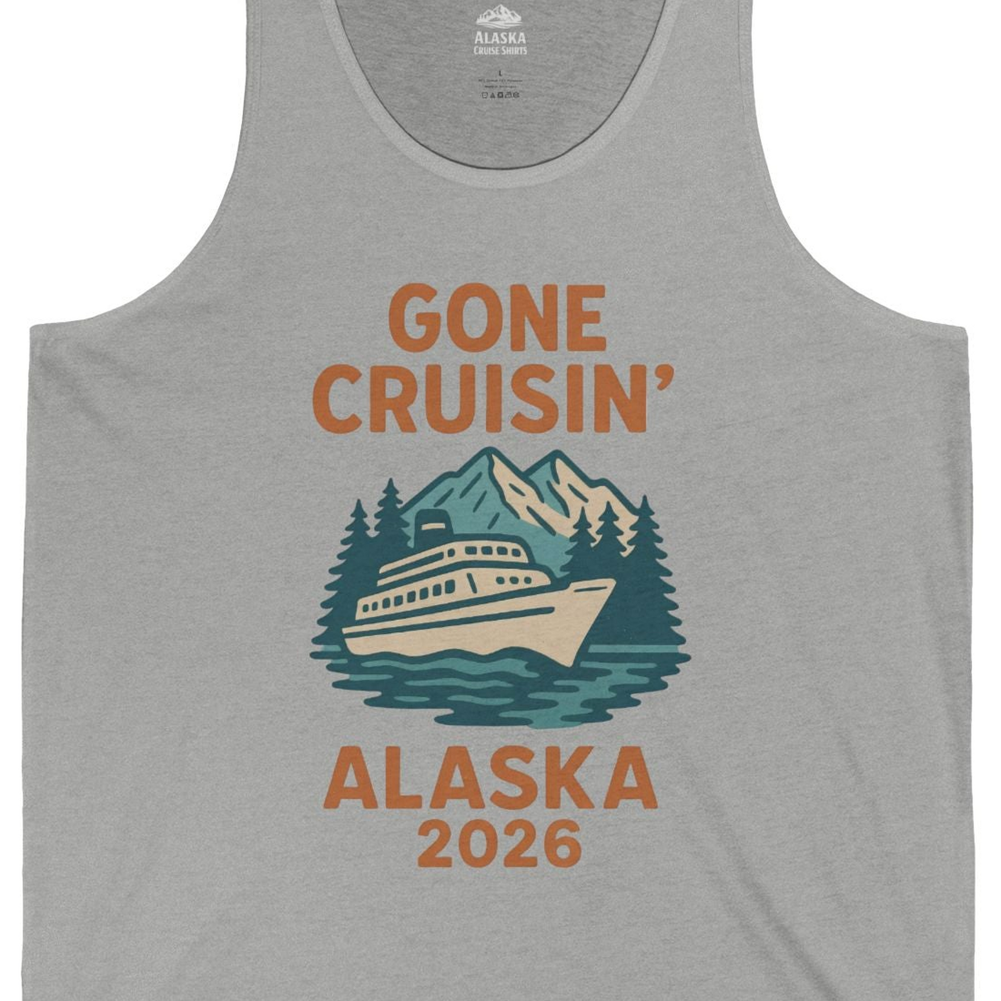 Gone Cruisin Alaska 2026 Retro Cruise Ship Nature Scenery Shirt — Tank Top Tank Top – Athletic Heather – Alaska Cruise Shirts Close Up