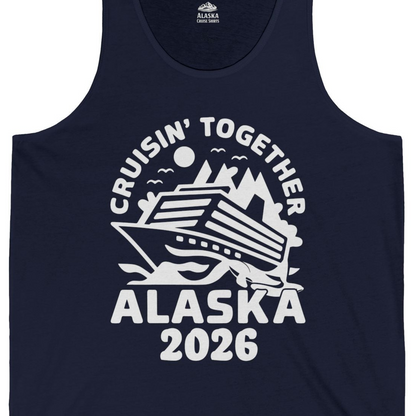 Cruisin Together Alaska Cruise Shirt Tank Top – Navy – Alaska Cruise Shirts Close Up