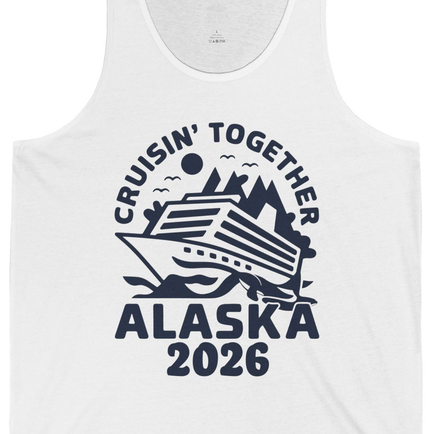 Cruisin Together Alaska Cruise Shirt Tank Top – White – Alaska Cruise Shirts Close Up