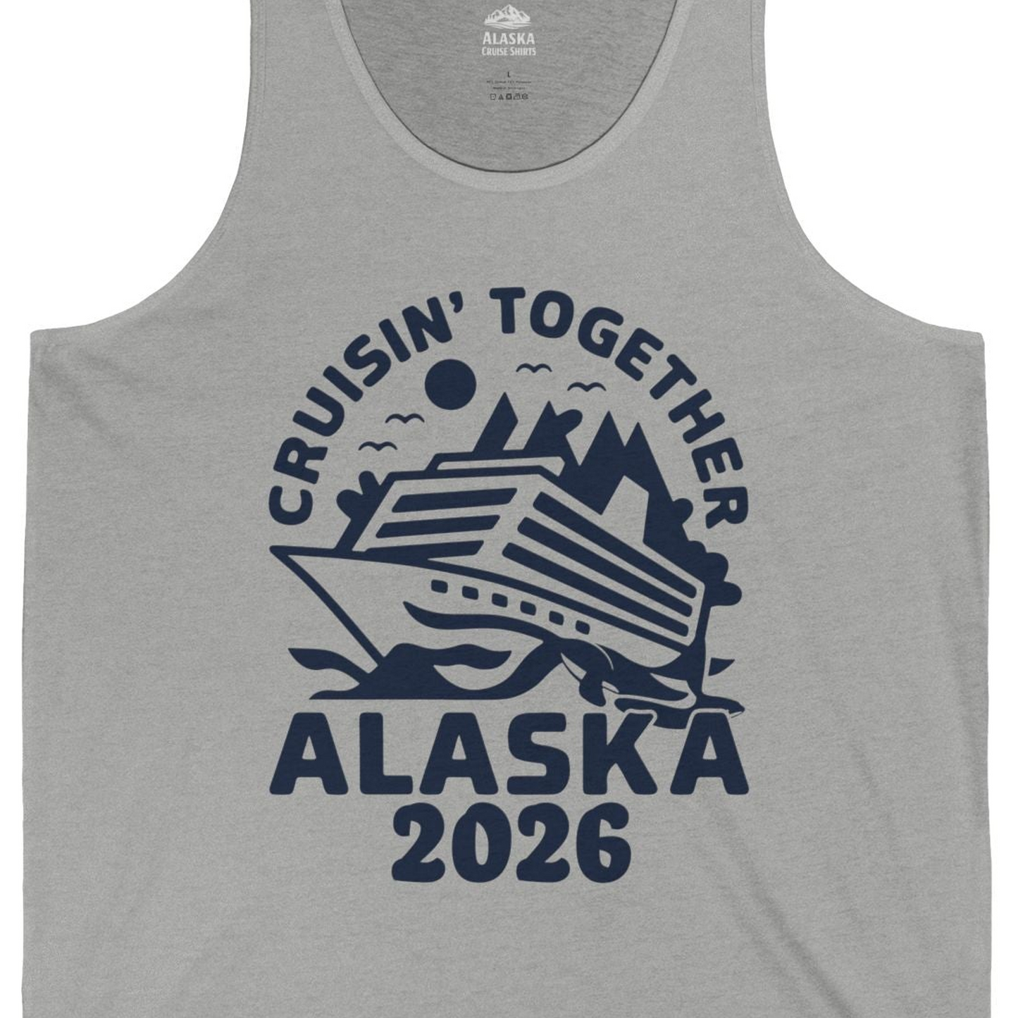 Cruisin Together Alaska Cruise Shirt Tank Top – Athletic Heather – Alaska Cruise Shirts Close Up