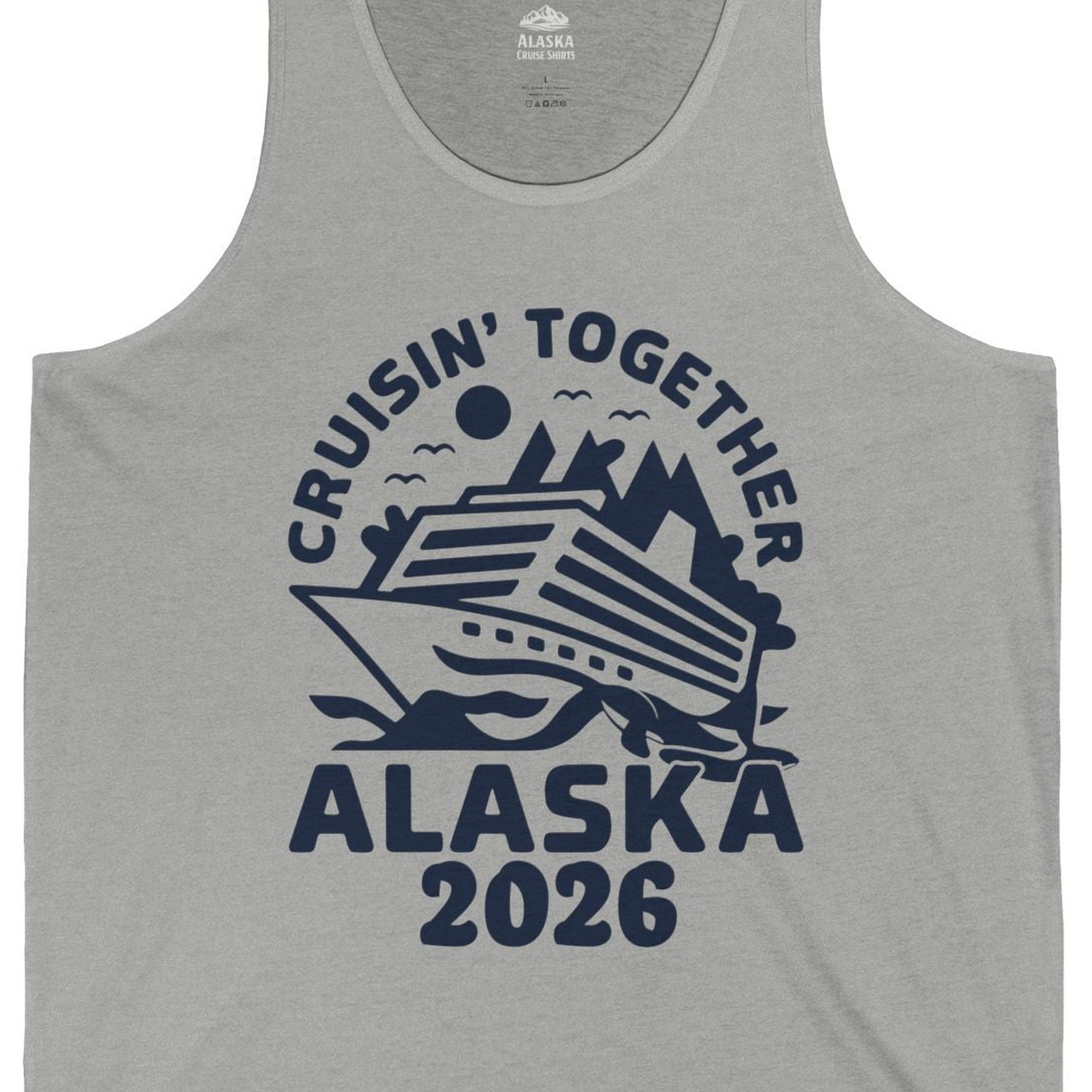 Cruisin Together Alaska Cruise Shirt Tank Top – Athletic Heather – Alaska Cruise Shirts Close Up